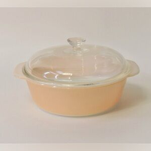 Vintage Fire King Casserole Dish, peach lusterware, 1 1/2 quart with lid